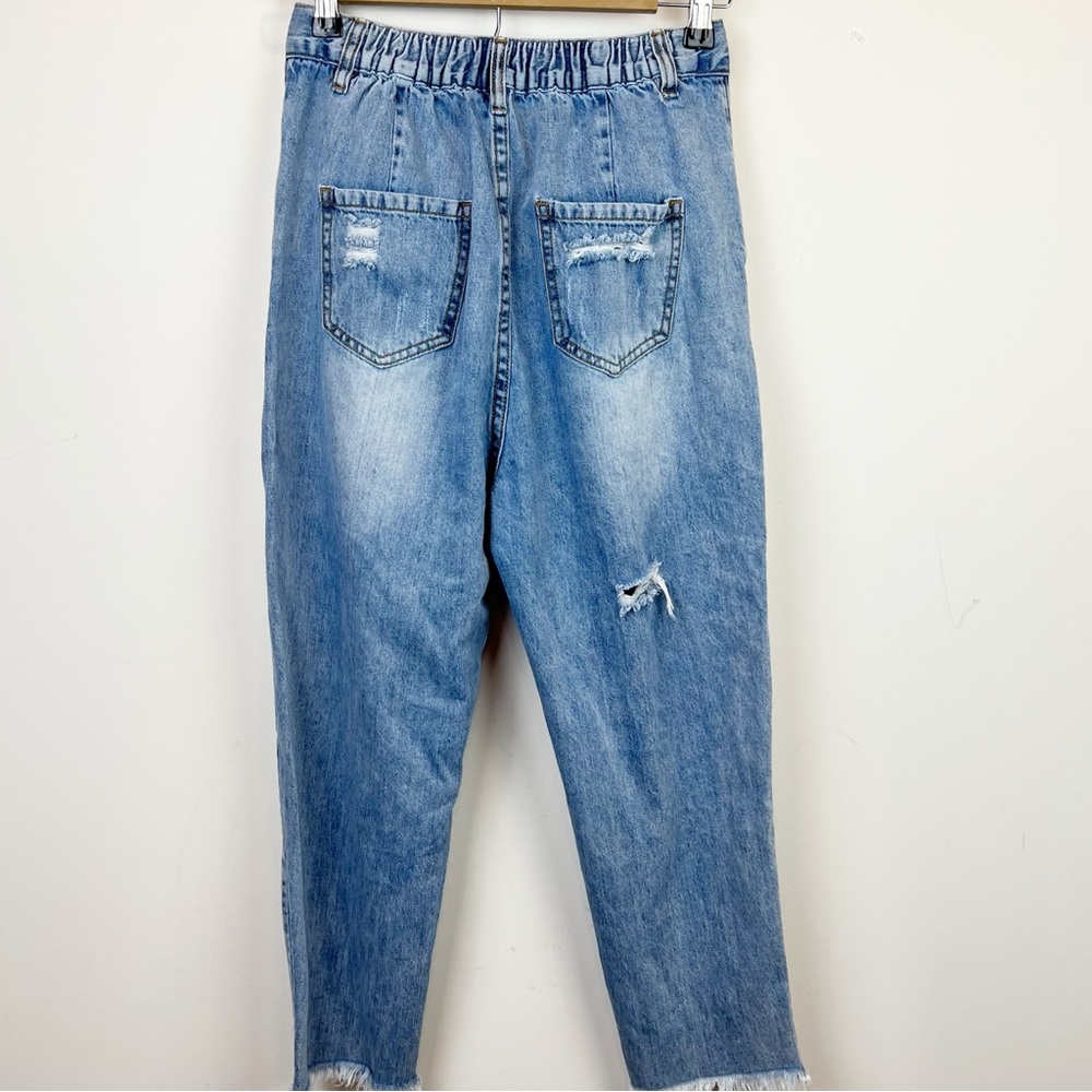 Kittenish Distressed Raw Hem Elastic Waist Jeans Size Small - Picture 4 of 8